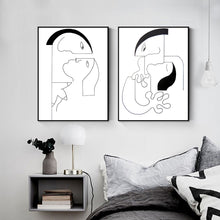 Load image into Gallery viewer, Black White Couple Figure Canvas Painting Wall Art